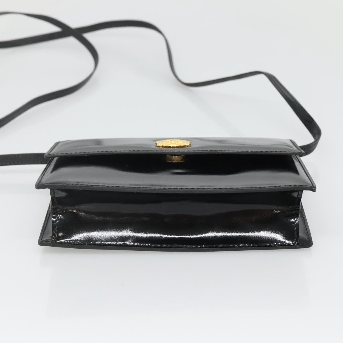 CELINE Shoulder Bag Enamel Black Gold Auth SW1458