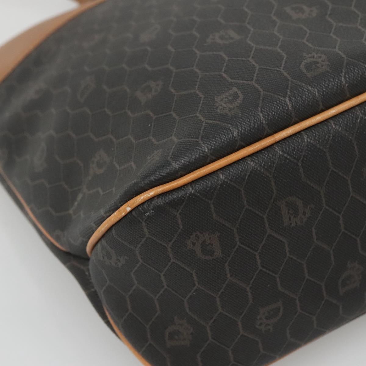Christian Dior Honeycomb Canvas Tote Bag PVC Black Gold Auth SW1460