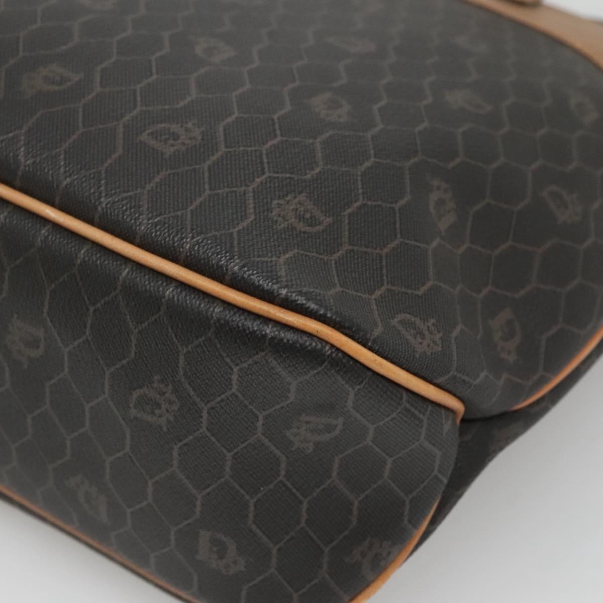 Christian Dior Honeycomb Canvas Tote Bag PVC Black Gold Auth SW1460