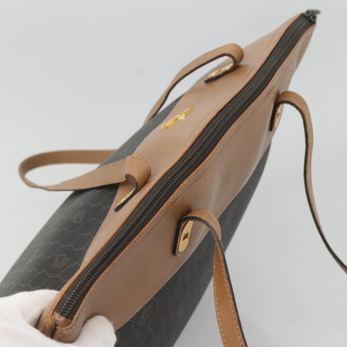 Christian Dior Honeycomb Canvas Tote Bag PVC Black Gold Auth SW1460