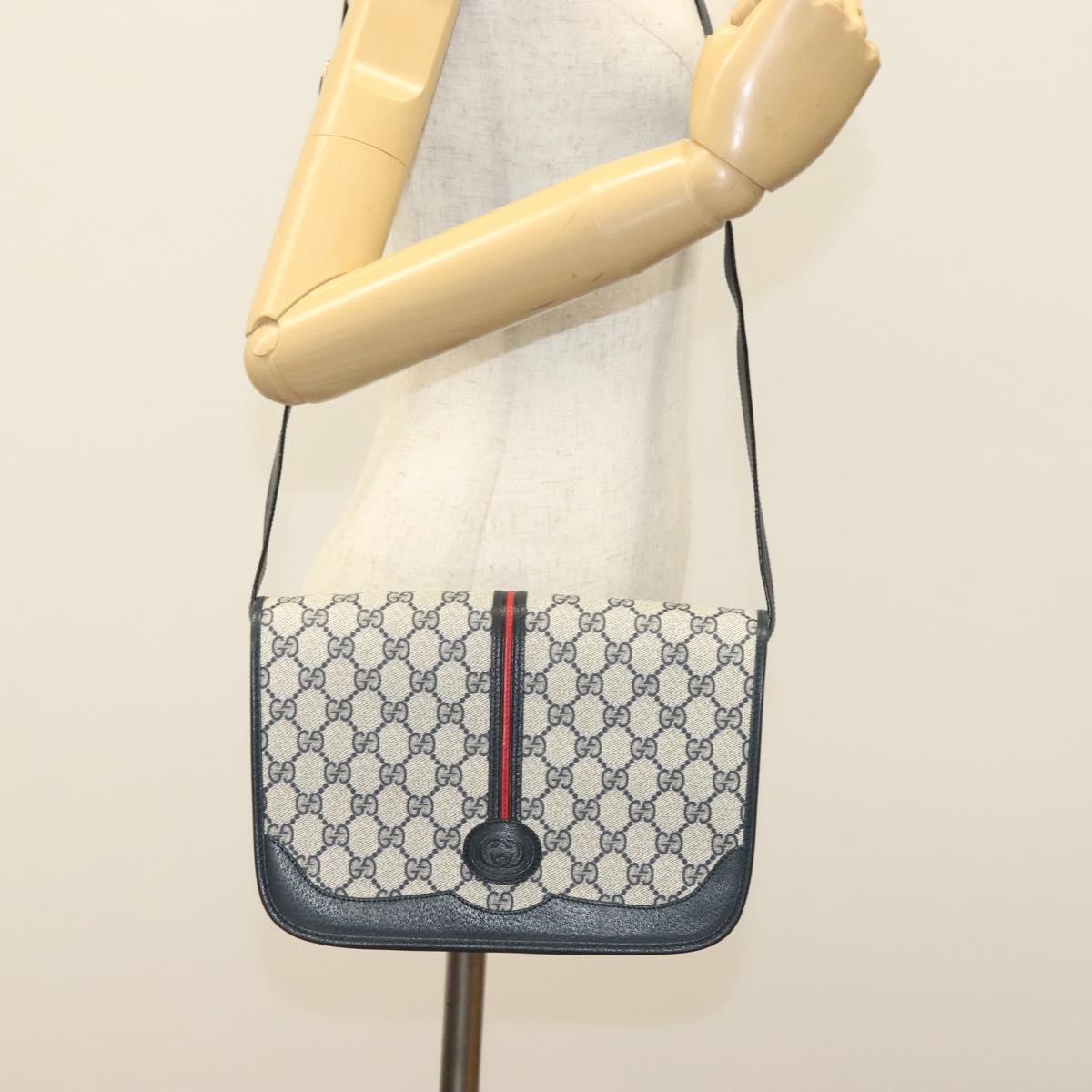 GUCCI GG Supreme Sherry Line Shoulder Bag PVC Navy Gold 001 113 0551 Auth SW1462