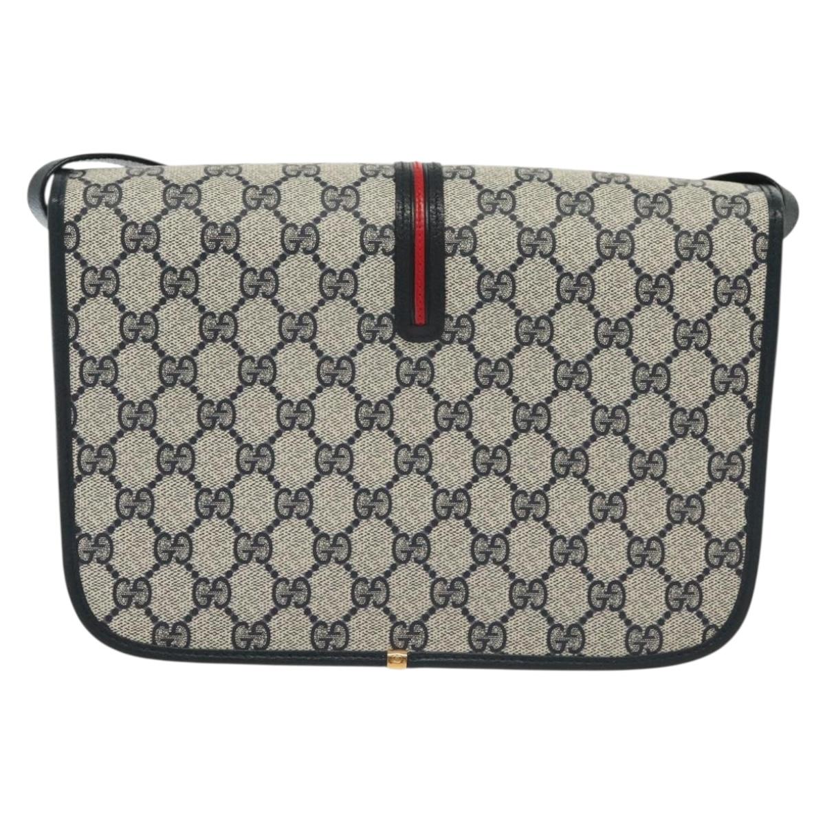 GUCCI GG Supreme Sherry Line Shoulder Bag PVC Navy Gold 001 113 0551 Auth SW1462