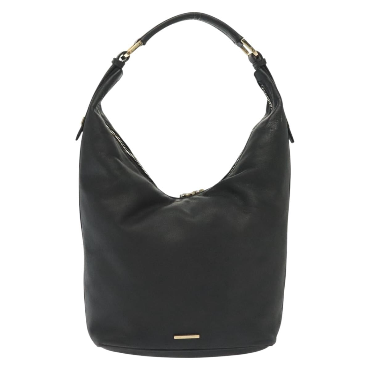 GUCCI Shoulder Bag Leather Black Gold 73885 Auth SW1477
