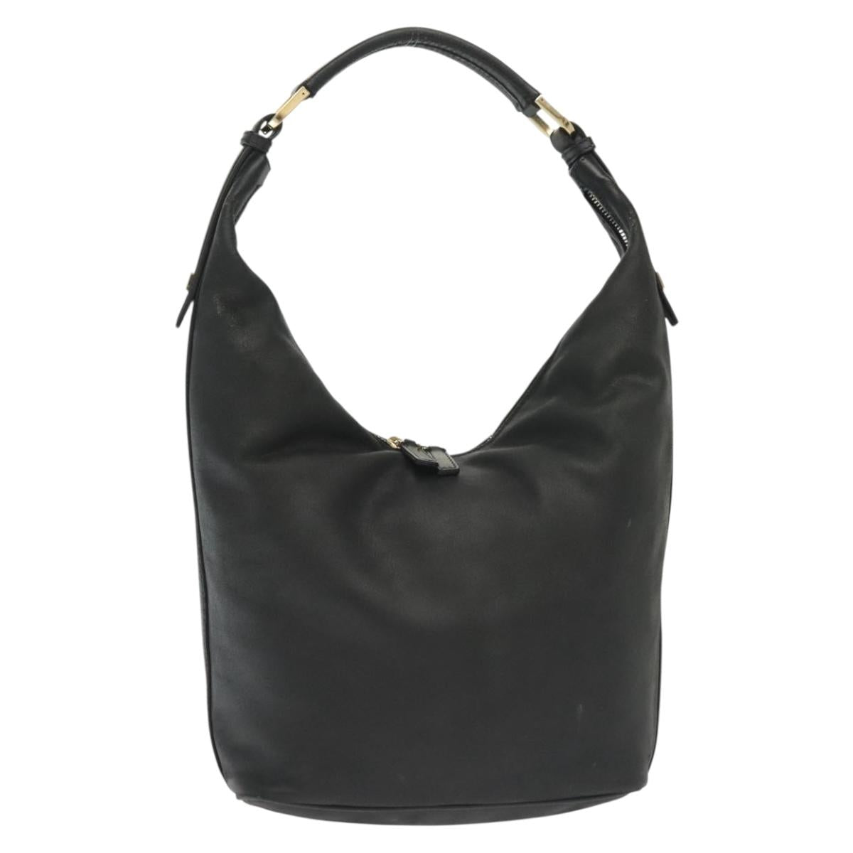 GUCCI Shoulder Bag Leather Black Gold 73885 Auth SW1477