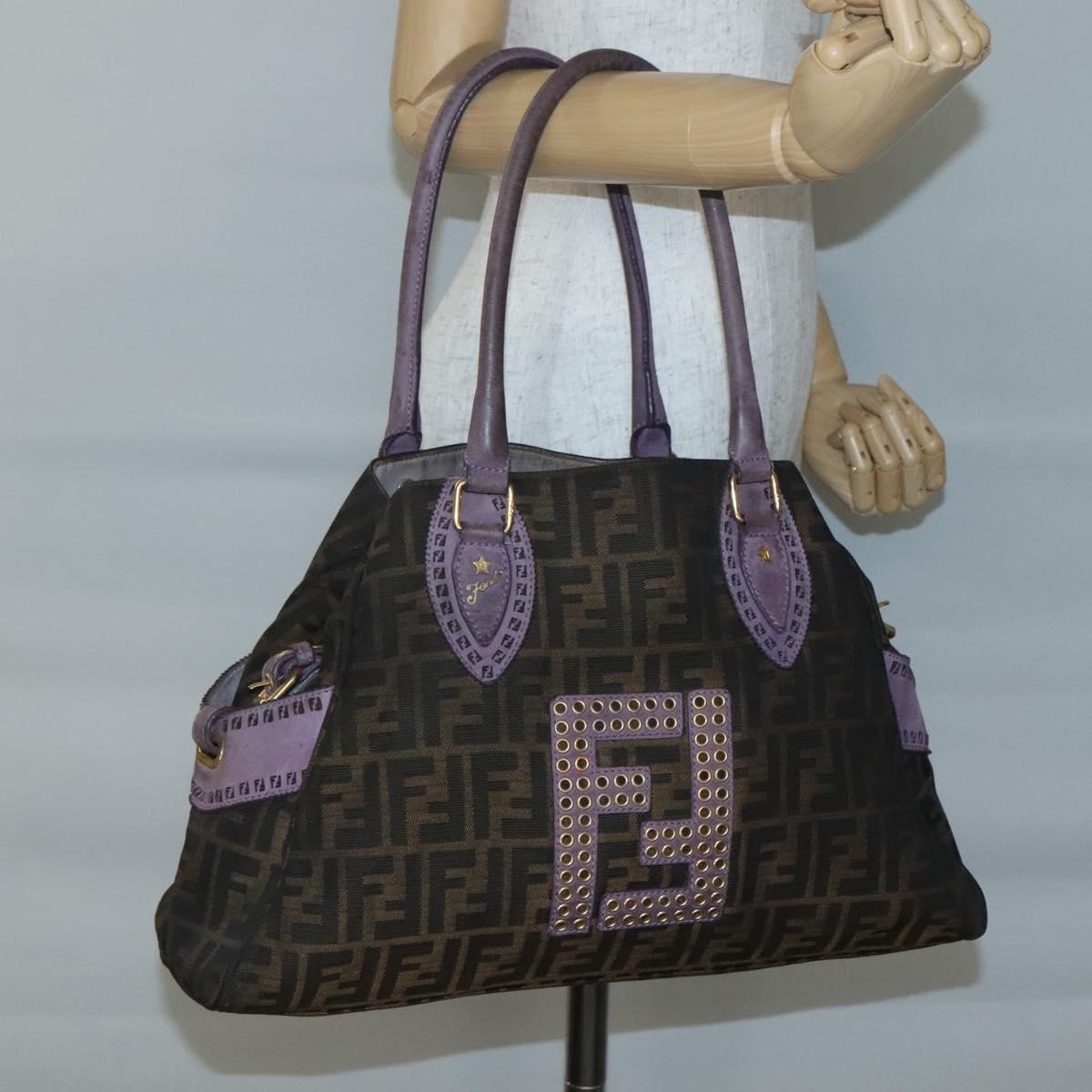 FENDI Zucca Canvas Tote Bag Black Brown Auth SW1478