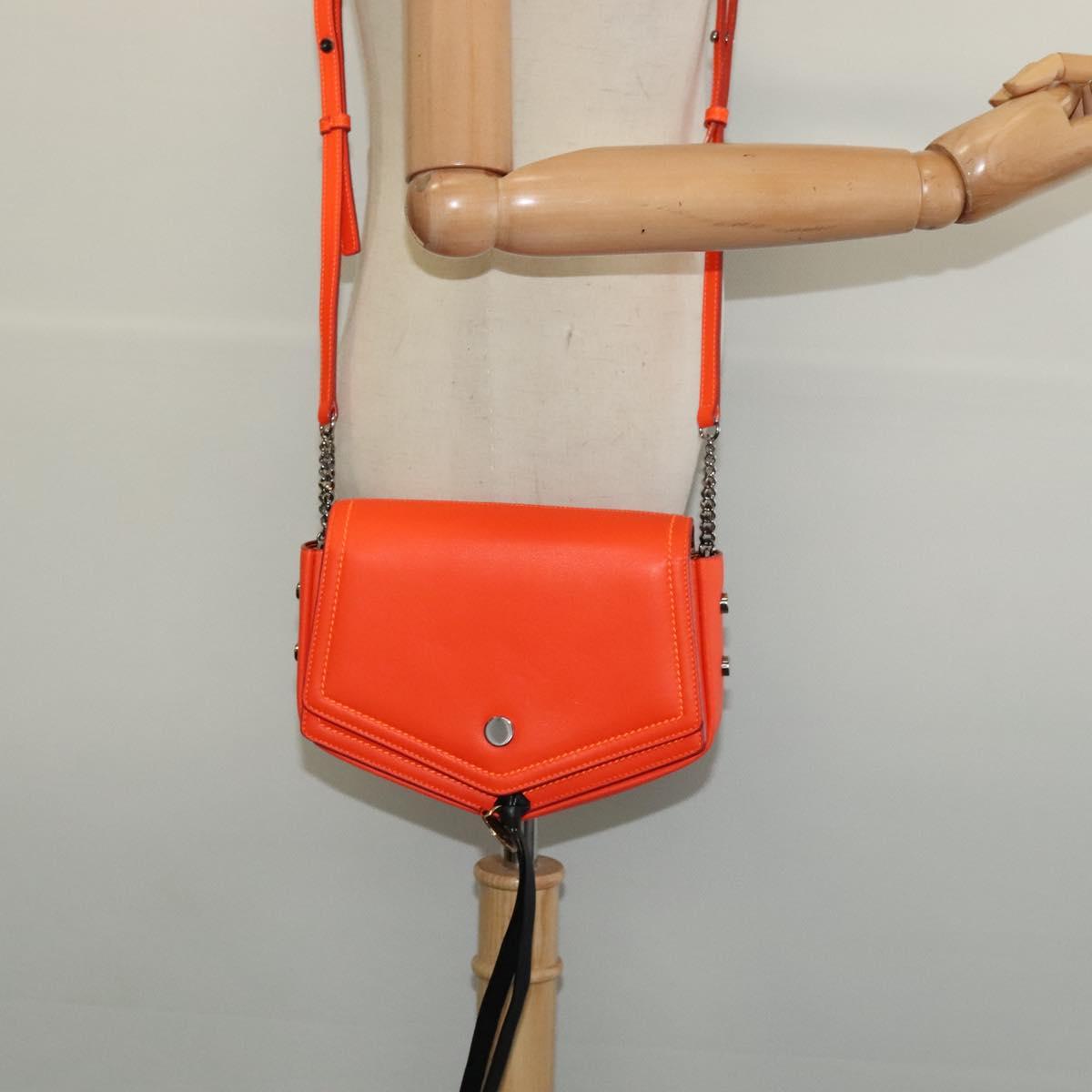 Jimmy Choo Shoulder Bag Leather Orange Silver Auth SW1487