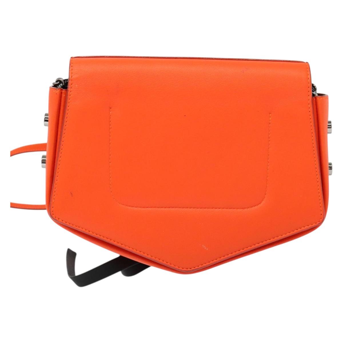 Jimmy Choo Shoulder Bag Leather Orange Silver Auth SW1487