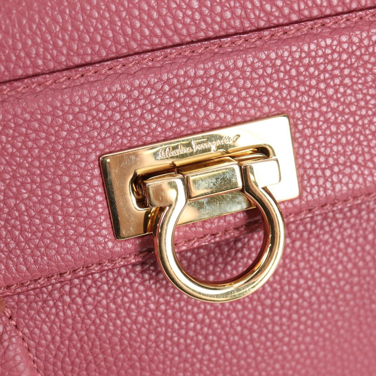 Salvatore Ferragamo Gancini Hand Bag Leather 2way Pink Gold Auth SW1488V