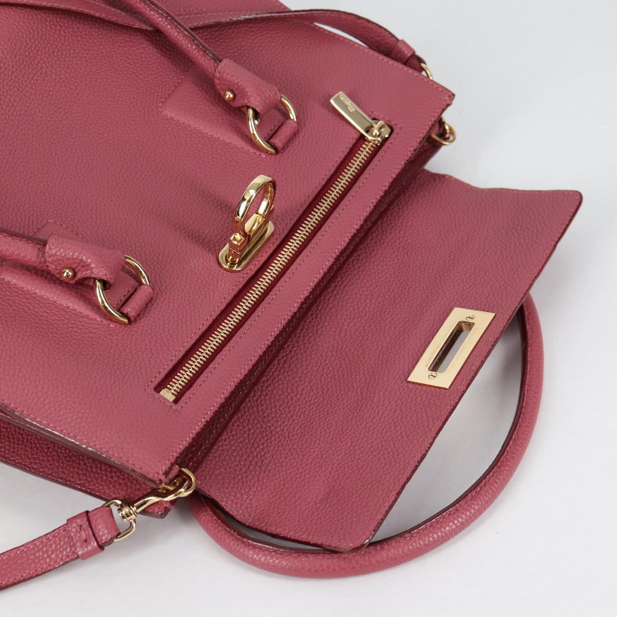 Salvatore Ferragamo Gancini Hand Bag Leather 2way Pink Gold Auth SW1488V