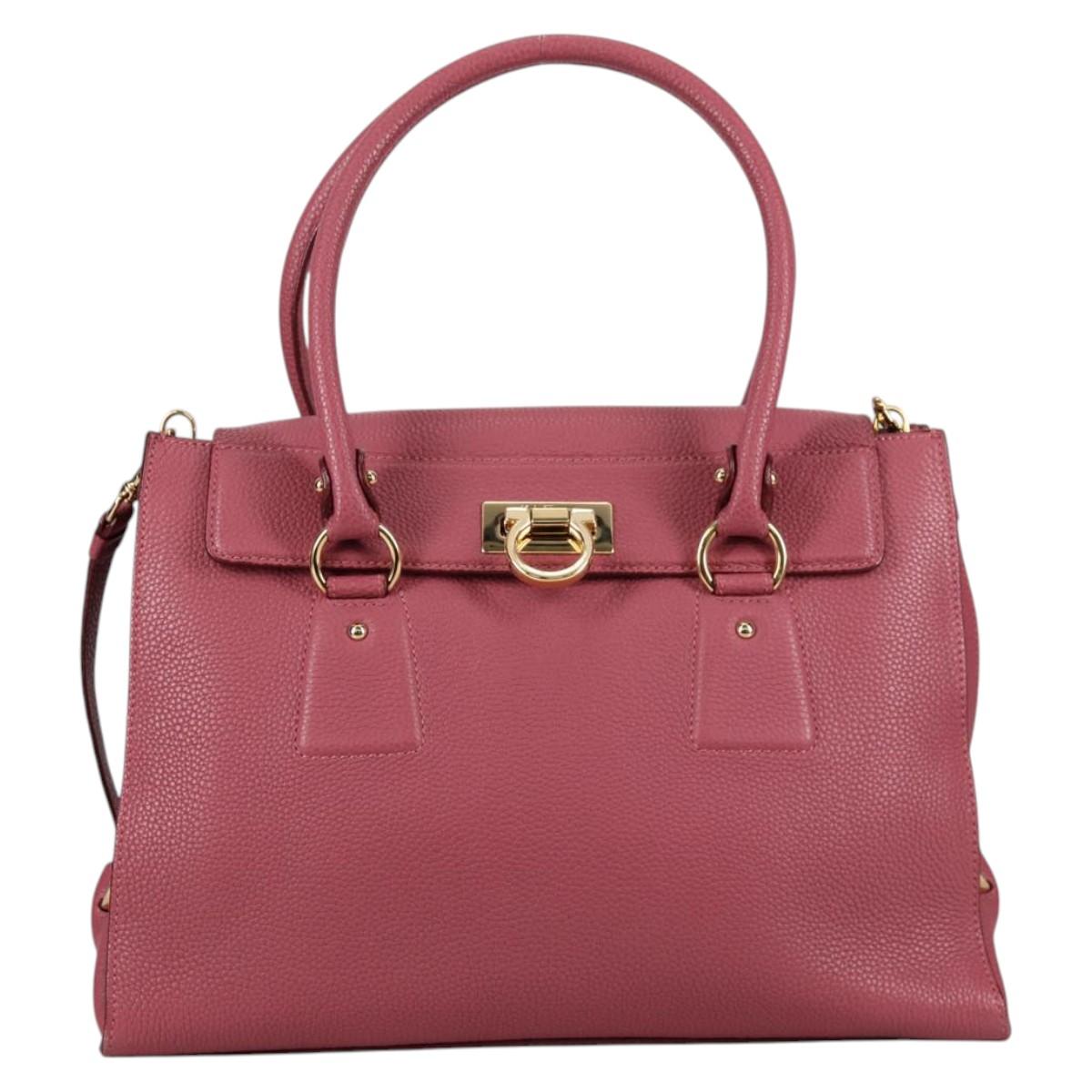 Salvatore Ferragamo Gancini Hand Bag Leather 2way Pink Gold Auth SW1488V