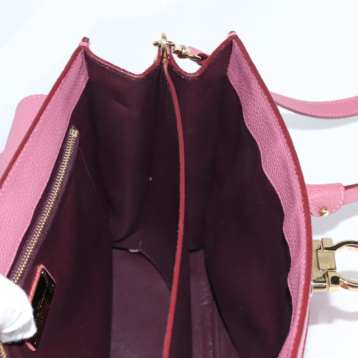 Salvatore Ferragamo Gancini Hand Bag Leather 2way Pink Gold Auth SW1488V