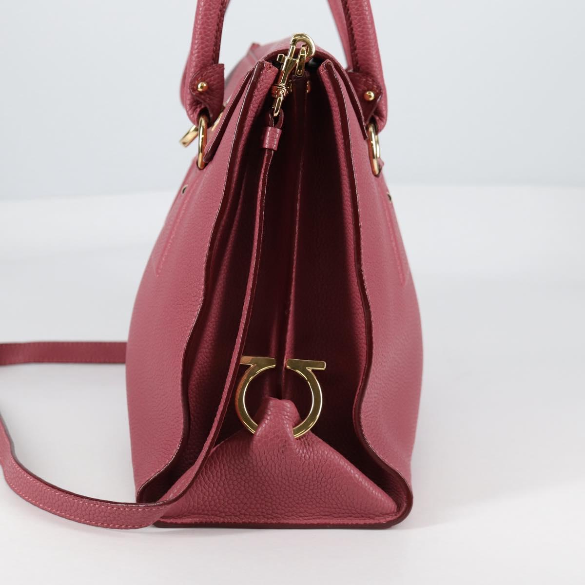 Salvatore Ferragamo Gancini Hand Bag Leather 2way Pink Gold Auth SW1488V