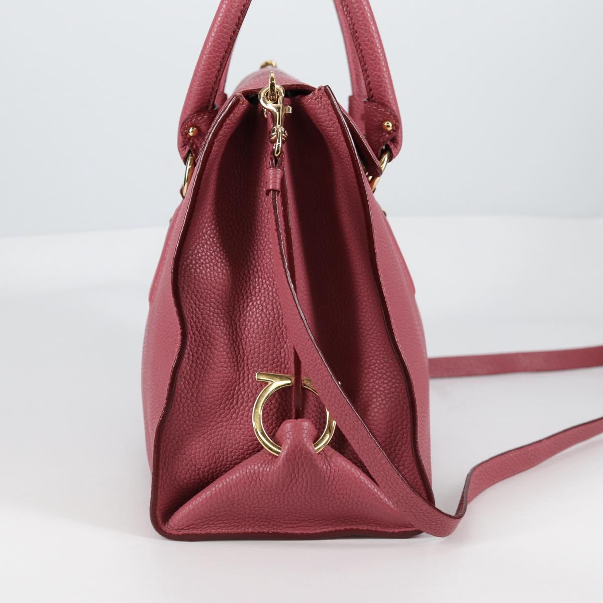 Salvatore Ferragamo Gancini Hand Bag Leather 2way Pink Gold Auth SW1488V