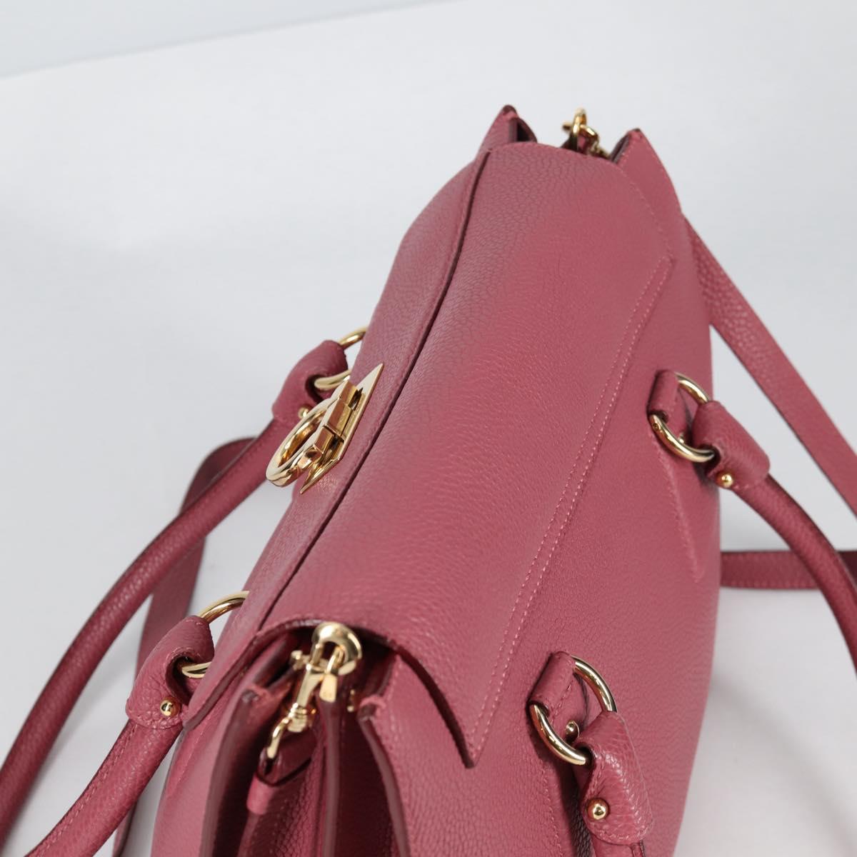 Salvatore Ferragamo Gancini Hand Bag Leather 2way Pink Gold Auth SW1488V