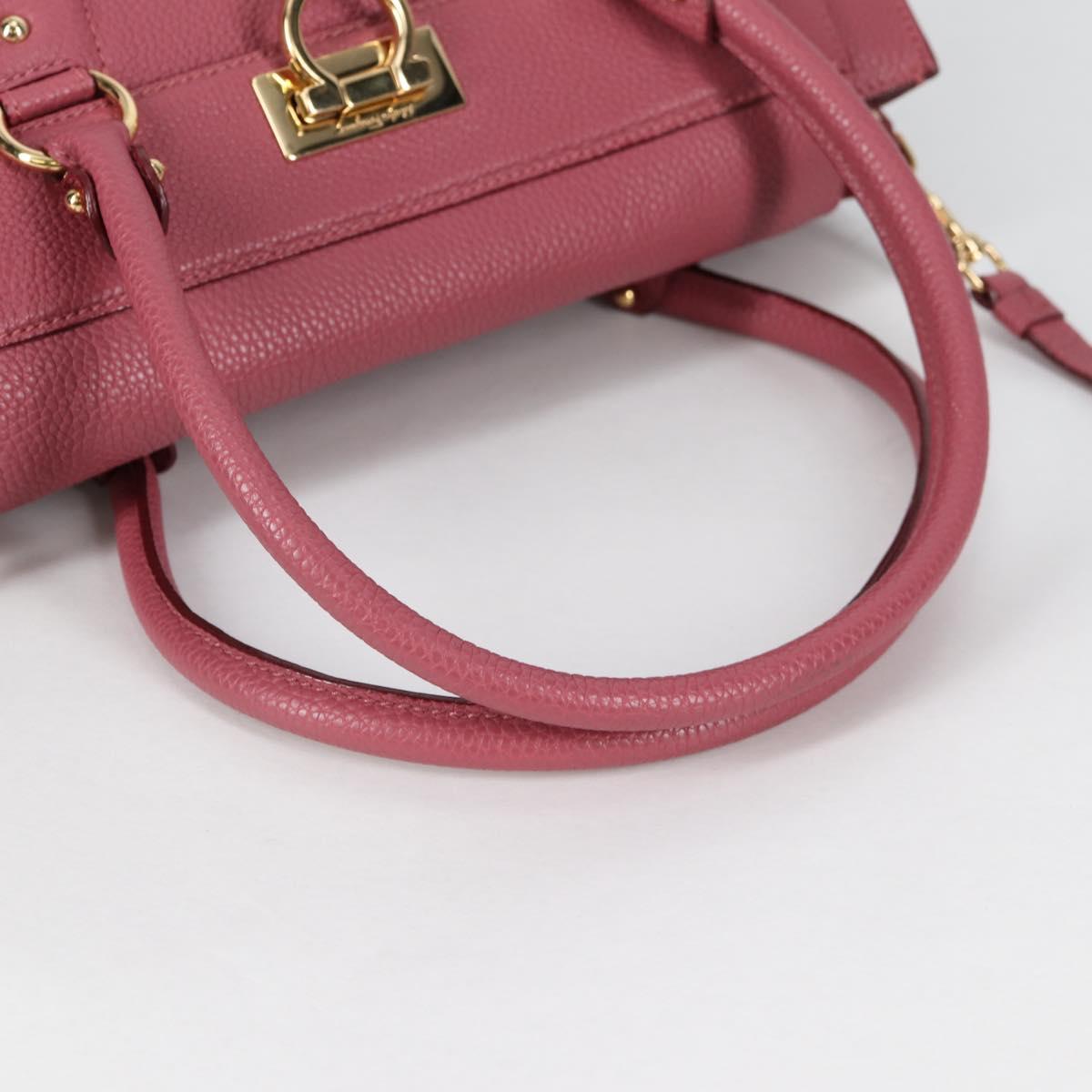Salvatore Ferragamo Gancini Hand Bag Leather 2way Pink Gold Auth SW1488V