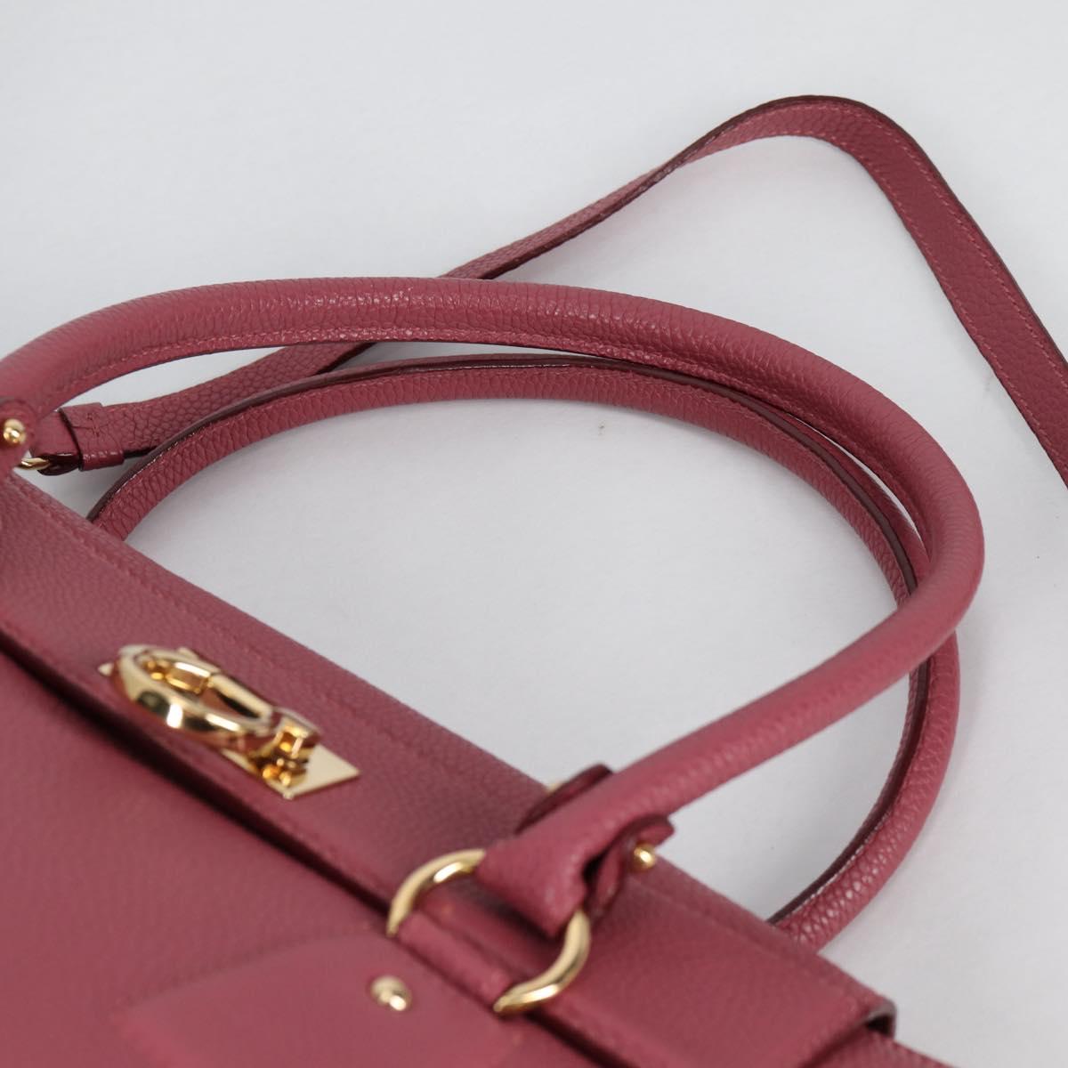 Salvatore Ferragamo Gancini Hand Bag Leather 2way Pink Gold Auth SW1488V