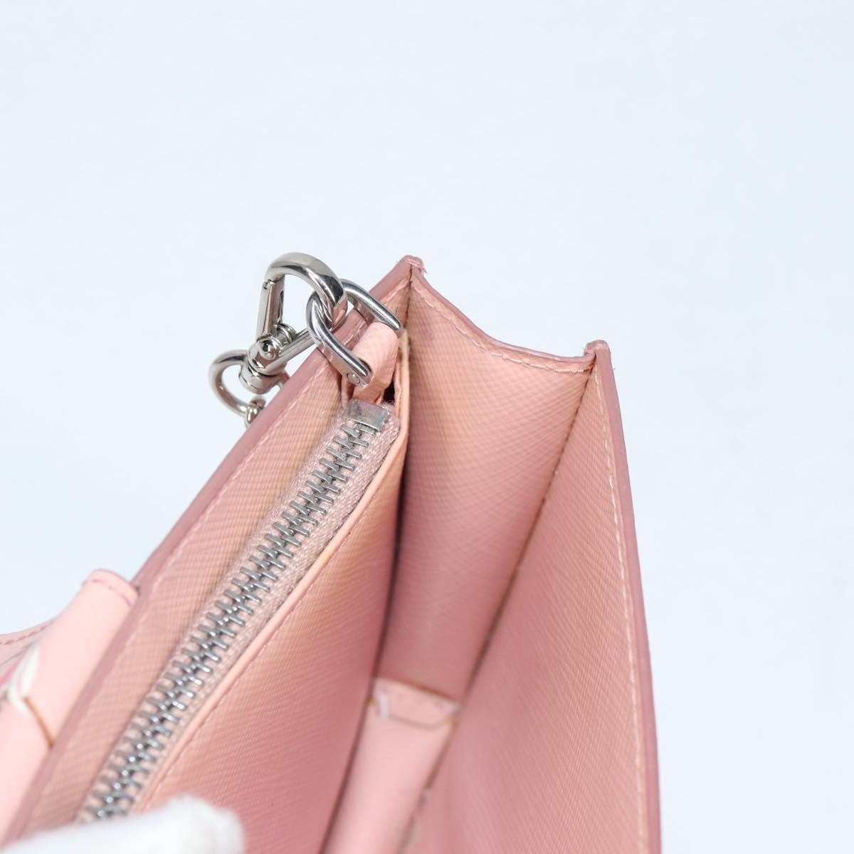 PRADA Chain Phone Case Leather Pink Silver Auth SW1495V