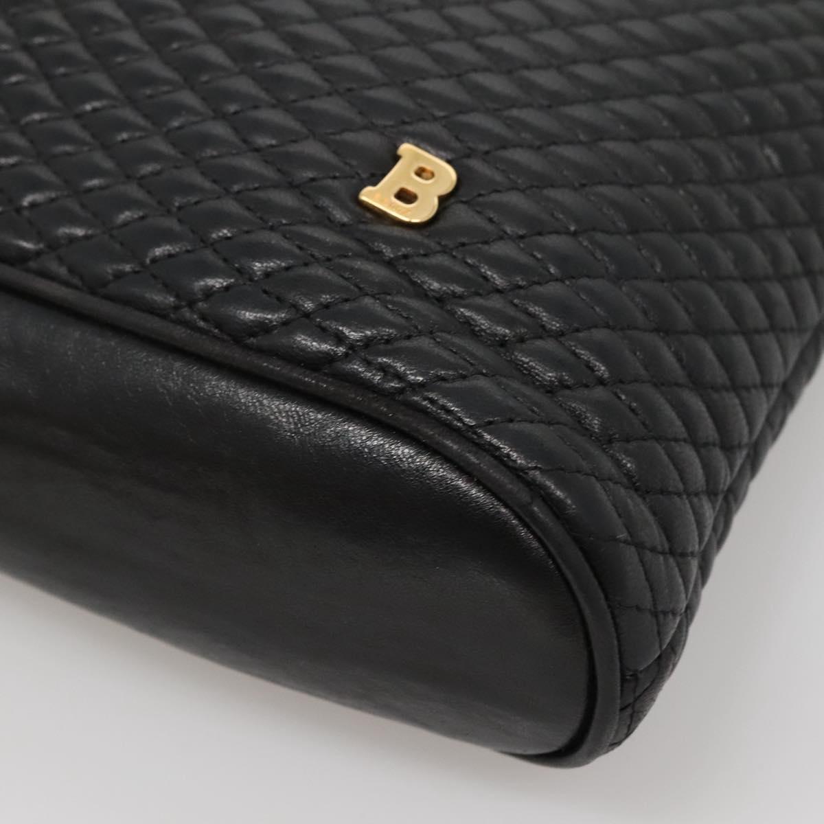 BALLY Chain Shoulder Bag Leather Black Gold Auth SW1496