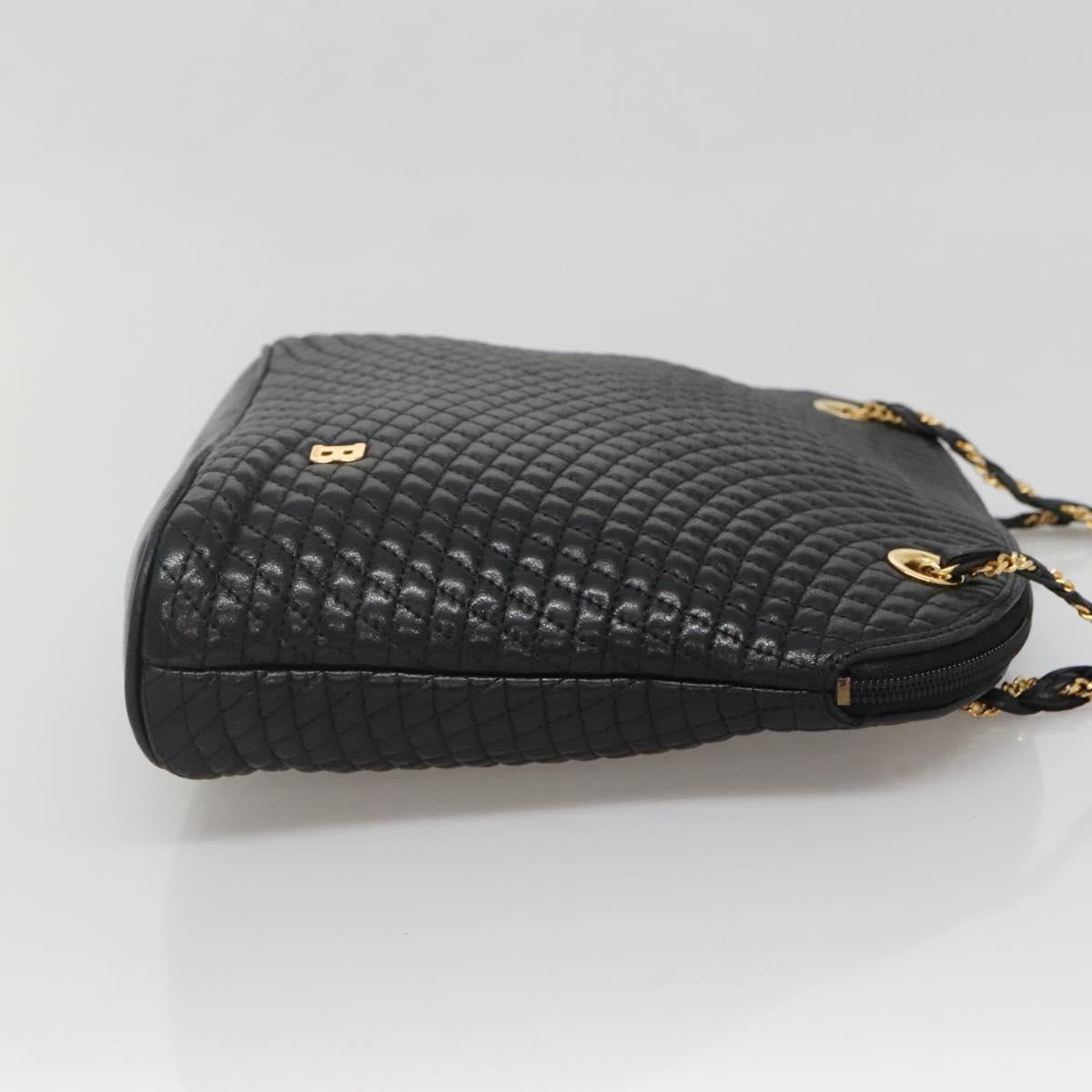 BALLY Chain Shoulder Bag Leather Black Gold Auth SW1496