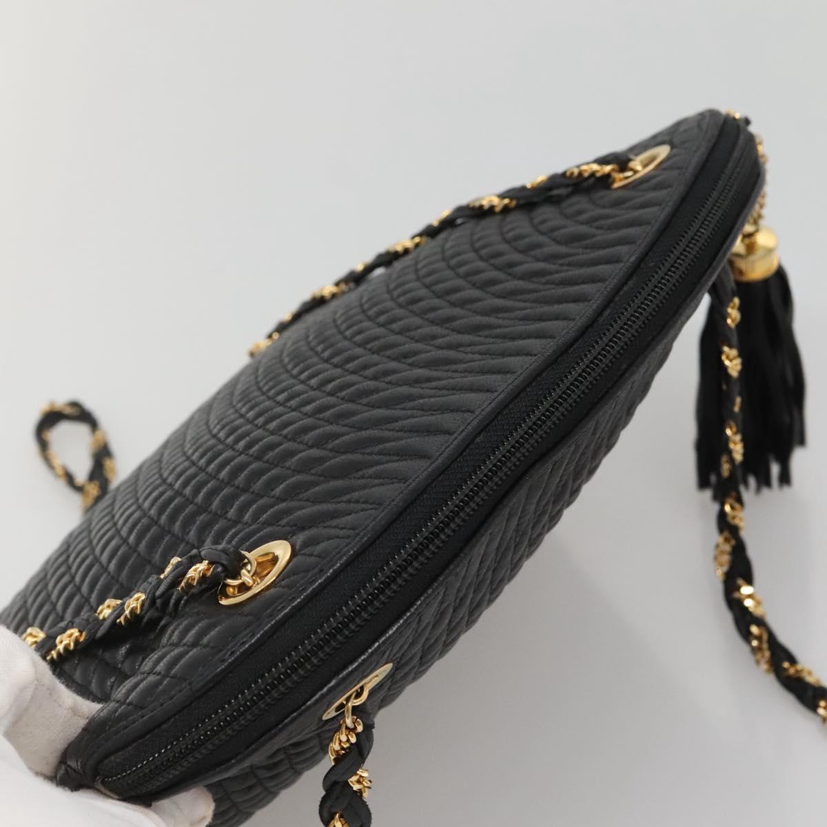 BALLY Chain Shoulder Bag Leather Black Gold Auth SW1496