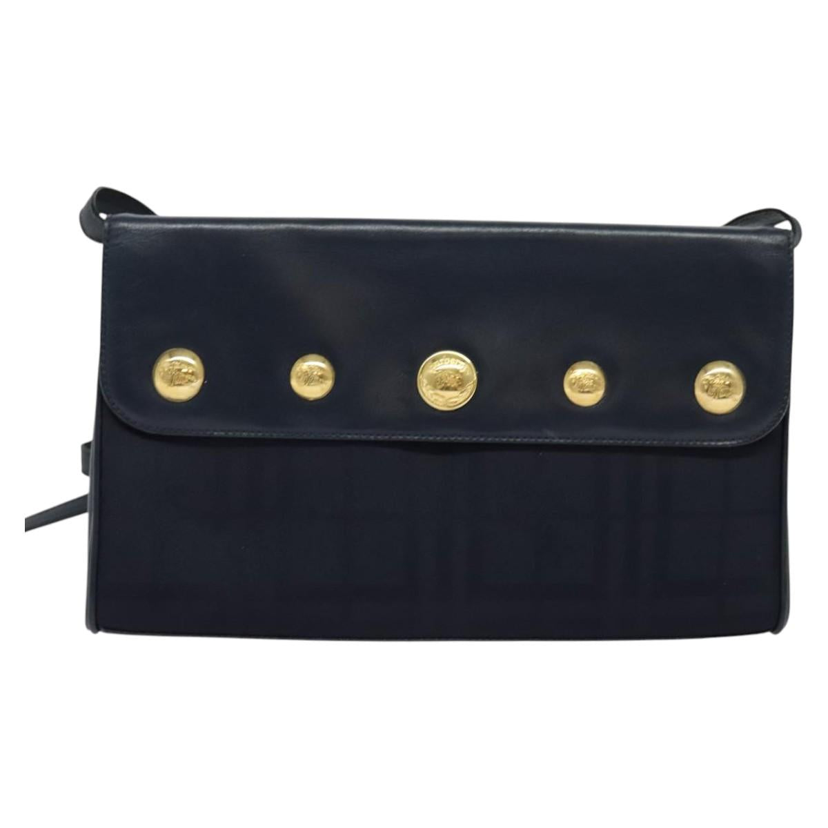 Burberrys Shoulder Bag Canvas Navy Gold Auth SW1499