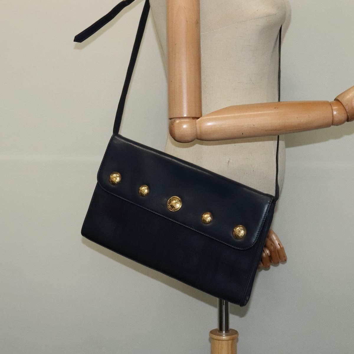 Burberrys Shoulder Bag Canvas Navy Gold Auth SW1499