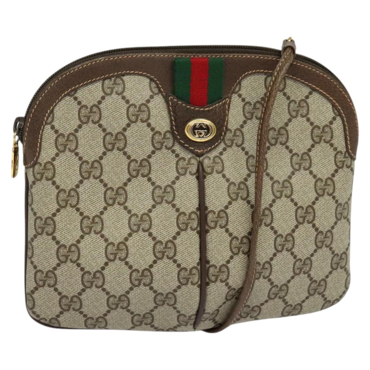 GUCCI GG Supreme Web Sherry Line Shoulder Bag PVC Beige 904 02 047 Auth sw151