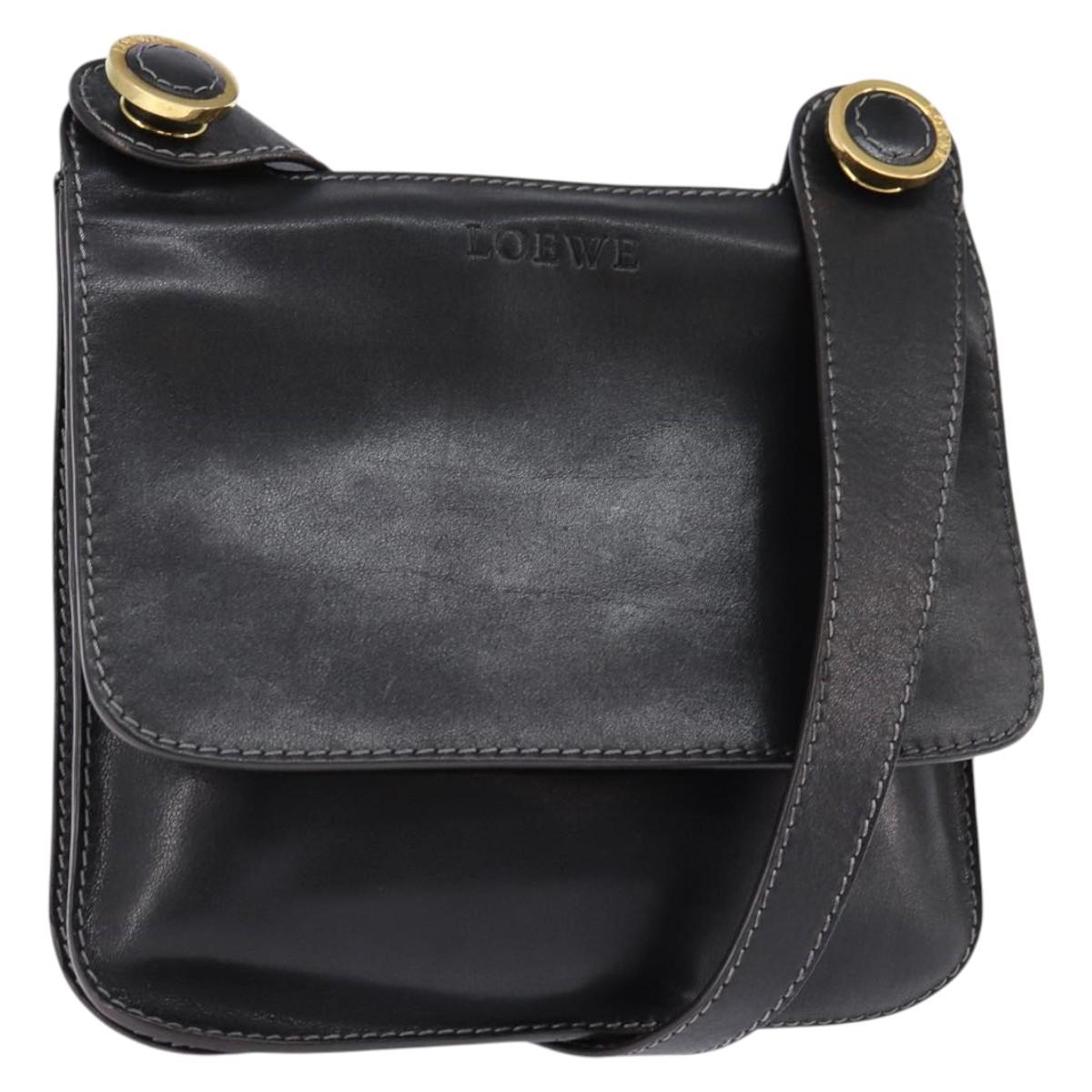 LOEWE Shoulder Bag Leather Black Gold Auth SW1512