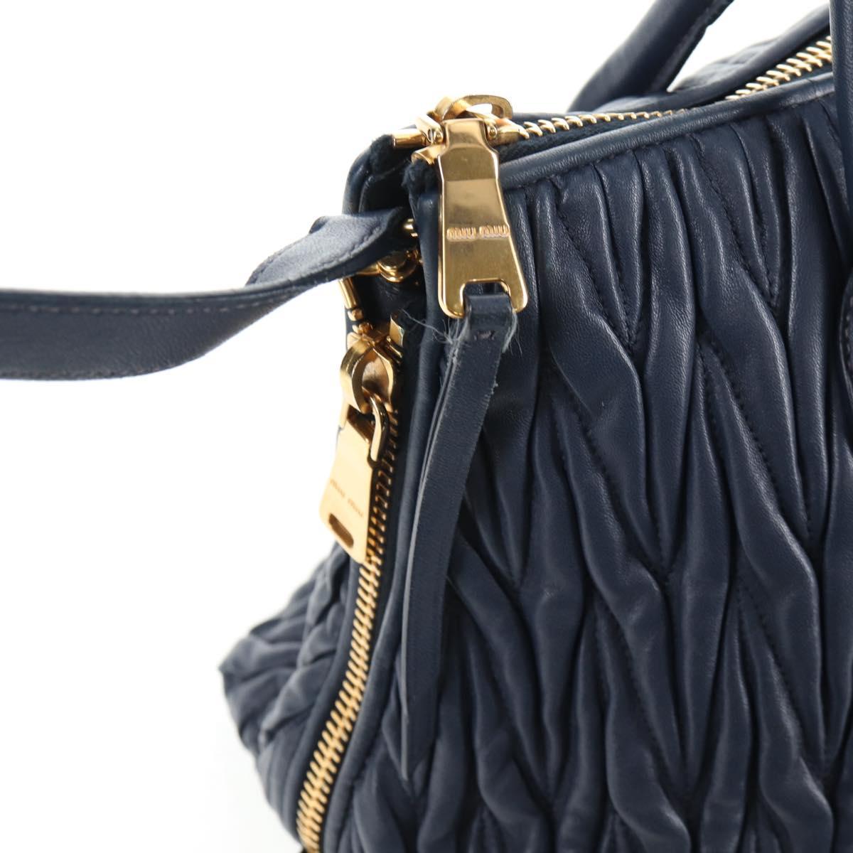Miu Miu Matelasse Hand Bag Leather 2way Blue Gold Auth SW1513V