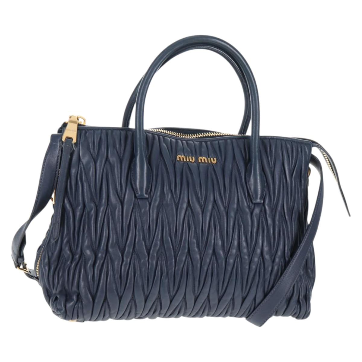 Miu Miu Matelasse Hand Bag Leather 2way Blue Gold Auth SW1513V