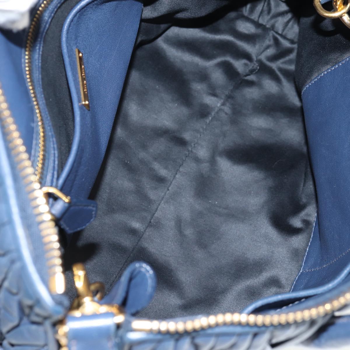 Miu Miu Matelasse Hand Bag Leather 2way Blue Gold Auth SW1513V
