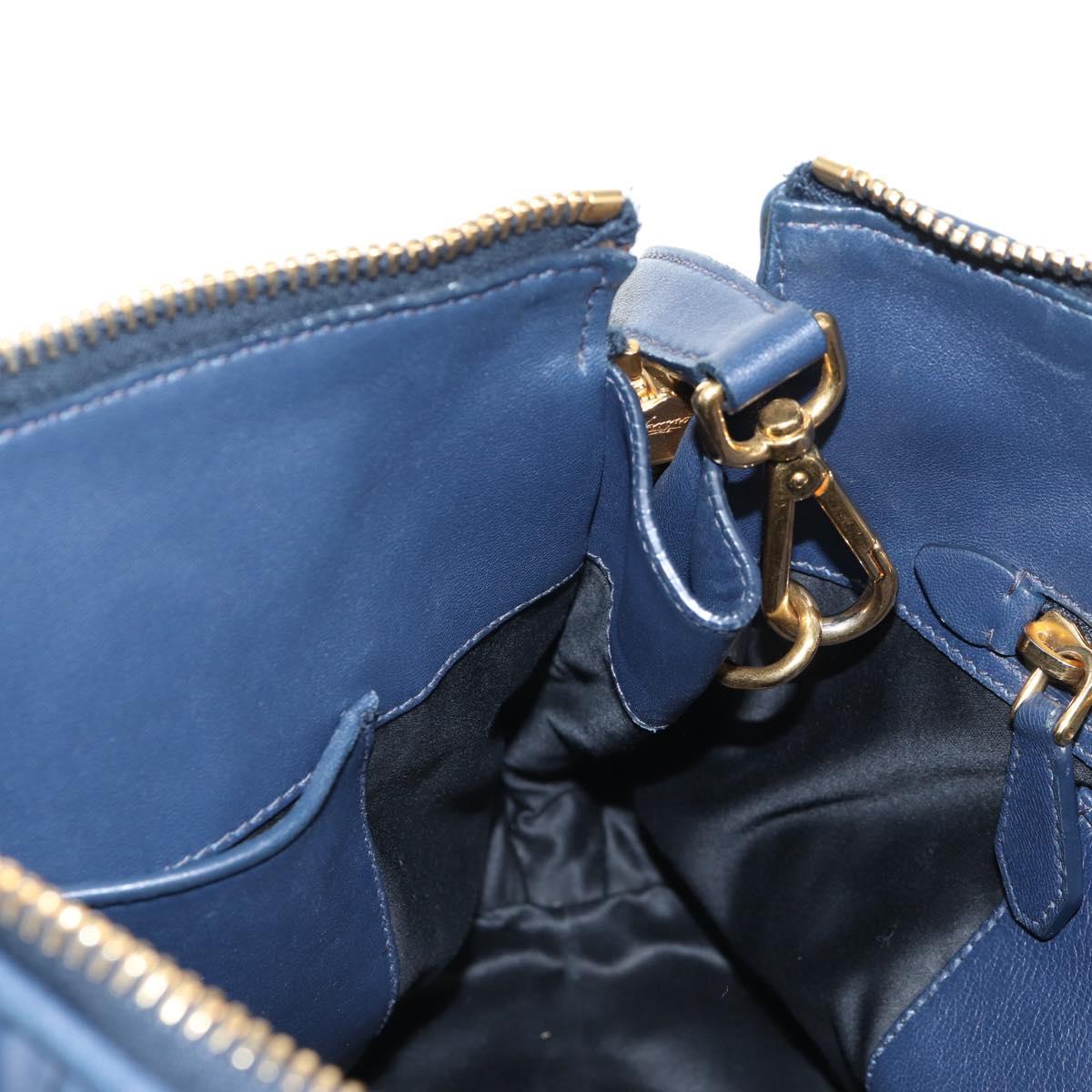 Miu Miu Matelasse Hand Bag Leather 2way Blue Gold Auth SW1513V