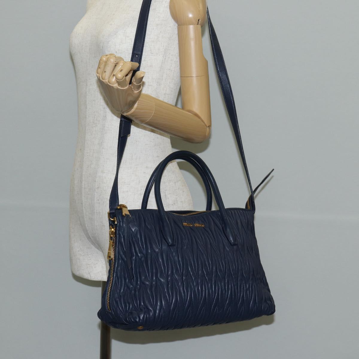 Miu Miu Matelasse Hand Bag Leather 2way Blue Gold Auth SW1513V