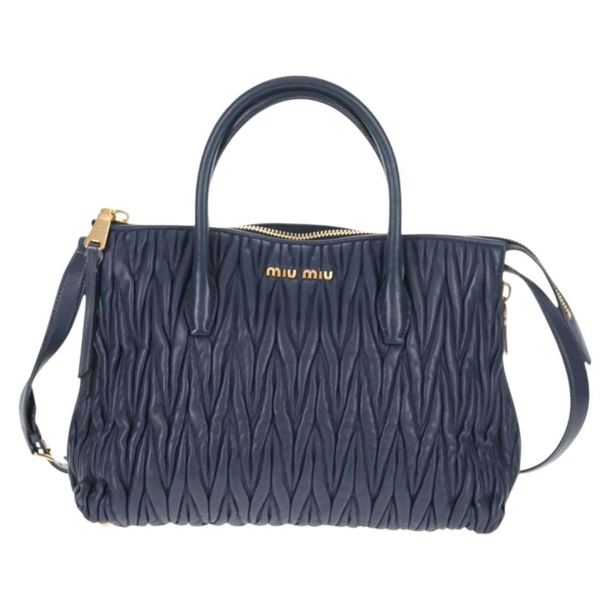 Miu Miu Matelasse Hand Bag Leather 2way Blue Gold Auth SW1513V