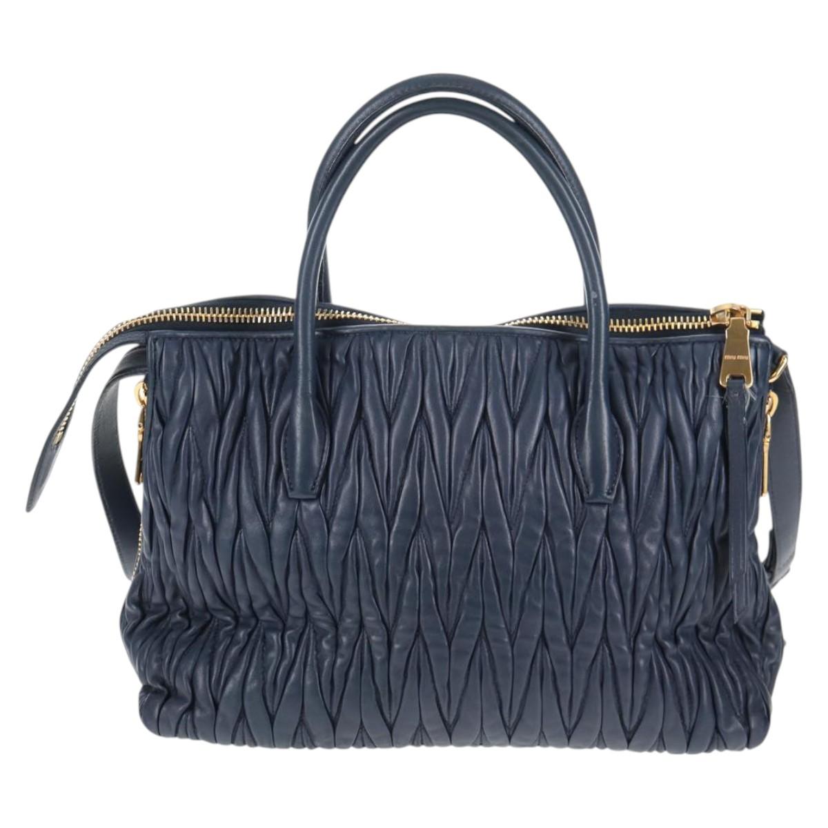 Miu Miu Matelasse Hand Bag Leather 2way Blue Gold Auth SW1513V