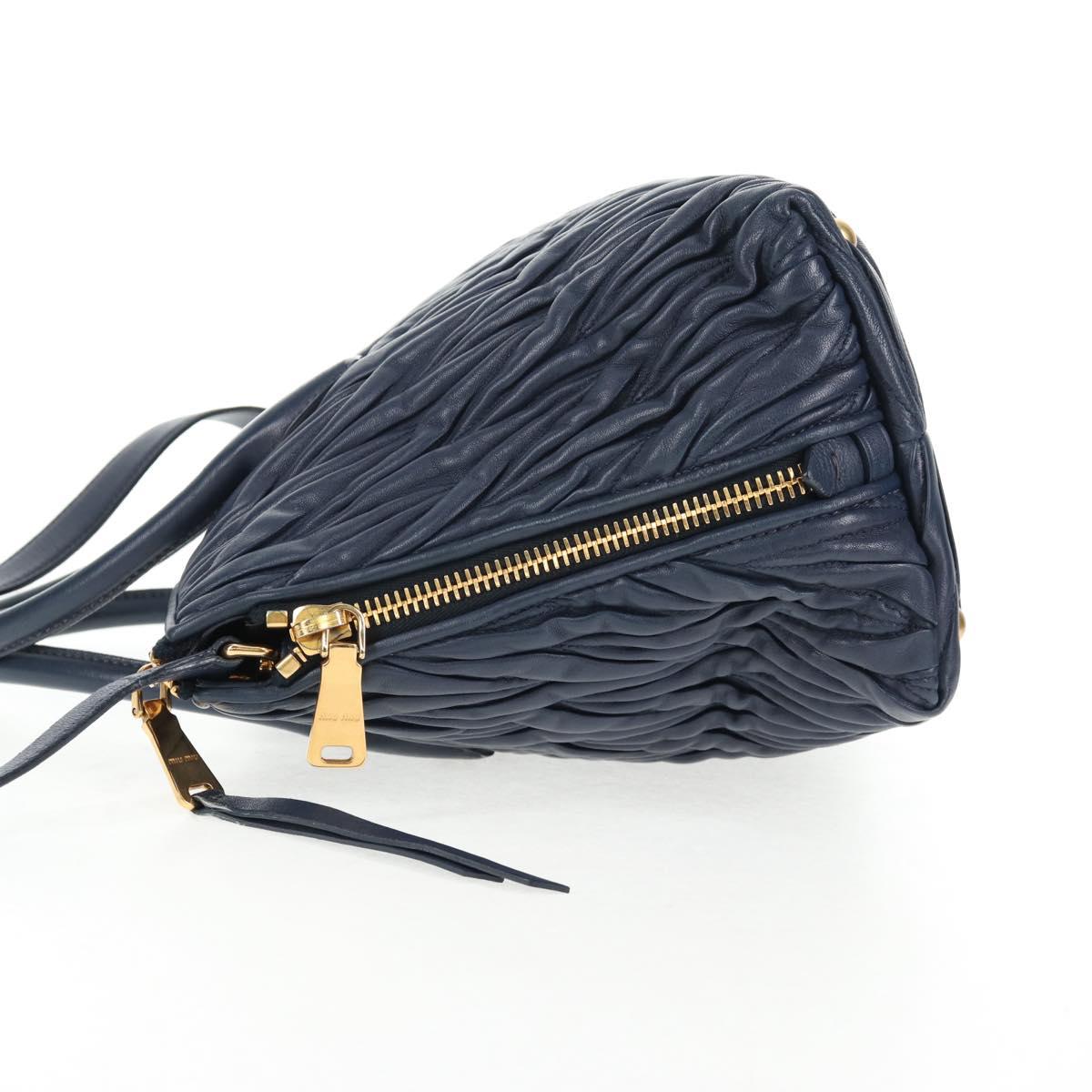 Miu Miu Matelasse Hand Bag Leather 2way Blue Gold Auth SW1513V