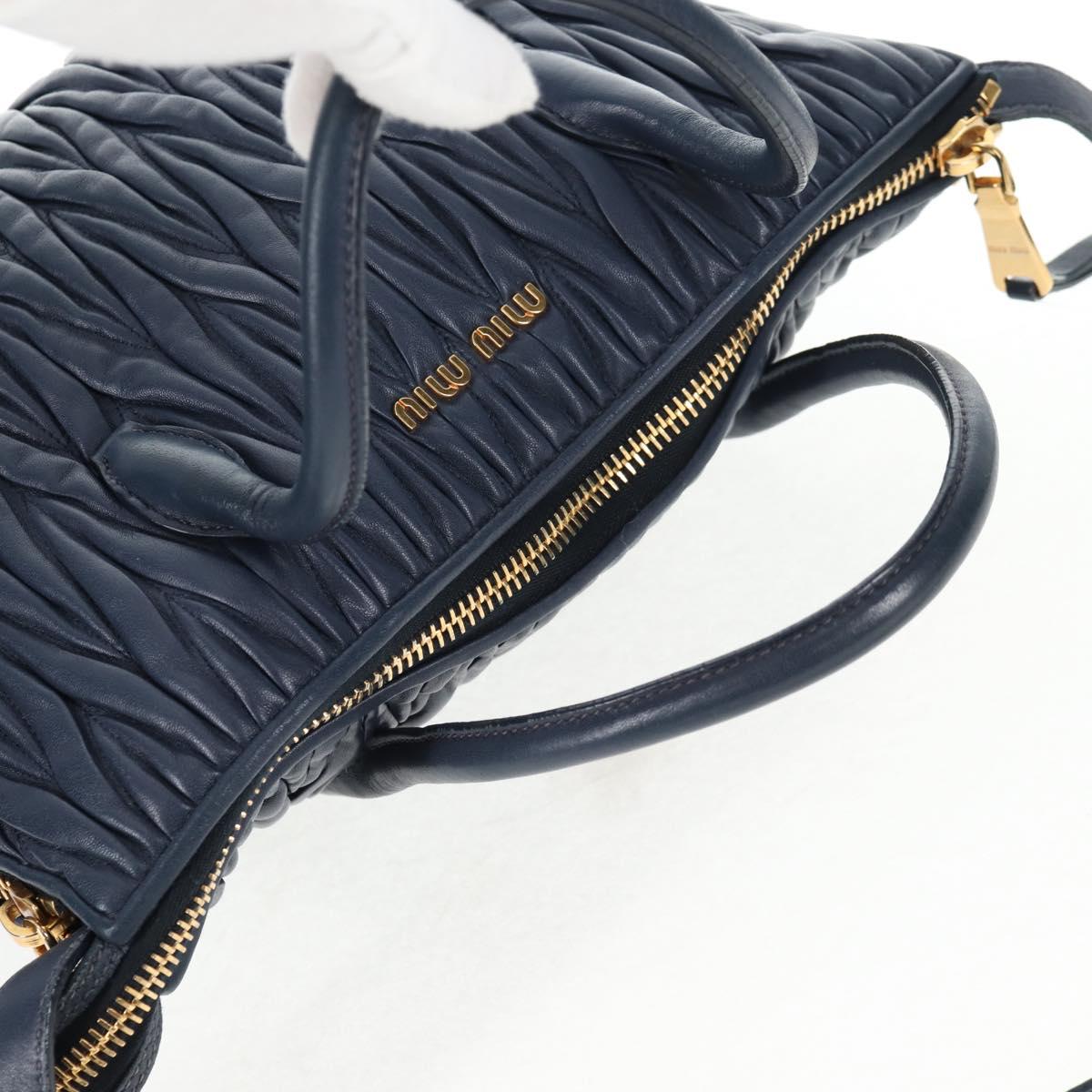 Miu Miu Matelasse Hand Bag Leather 2way Blue Gold Auth SW1513V