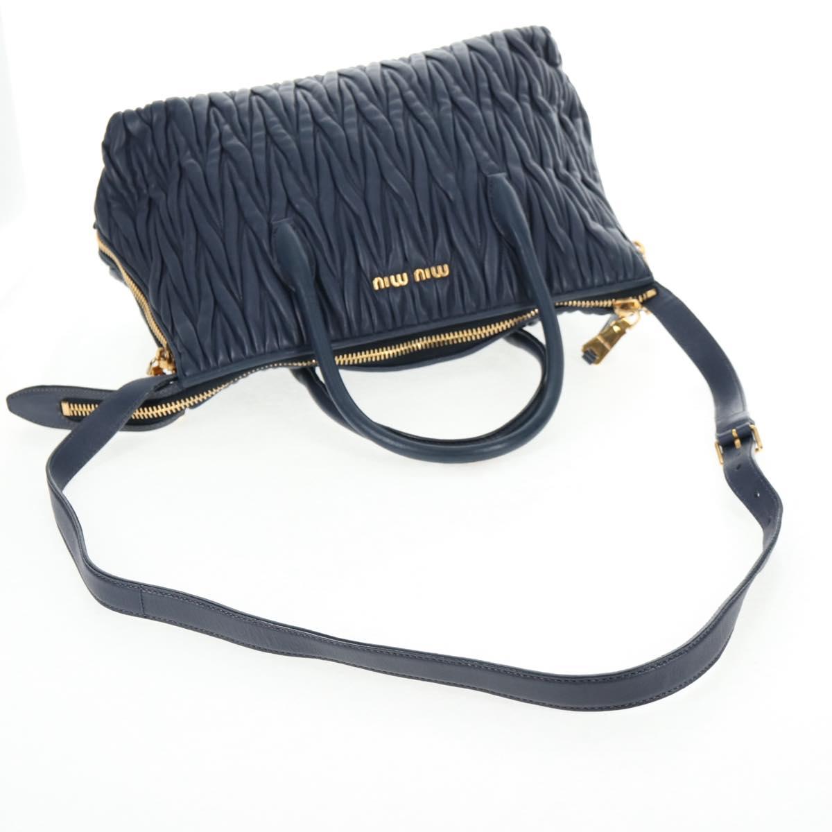 Miu Miu Matelasse Hand Bag Leather 2way Blue Gold Auth SW1513V