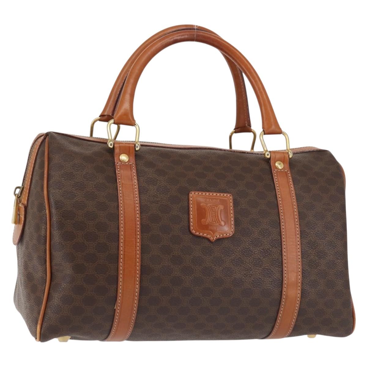 CELINE Macadam Canvas Boston Bag PVC Brown Gold Auth SW1520