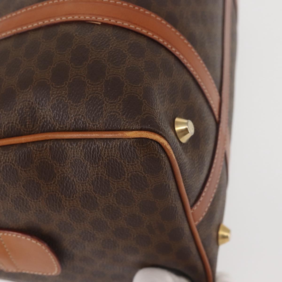 CELINE Macadam Canvas Boston Bag PVC Brown Gold Auth SW1520