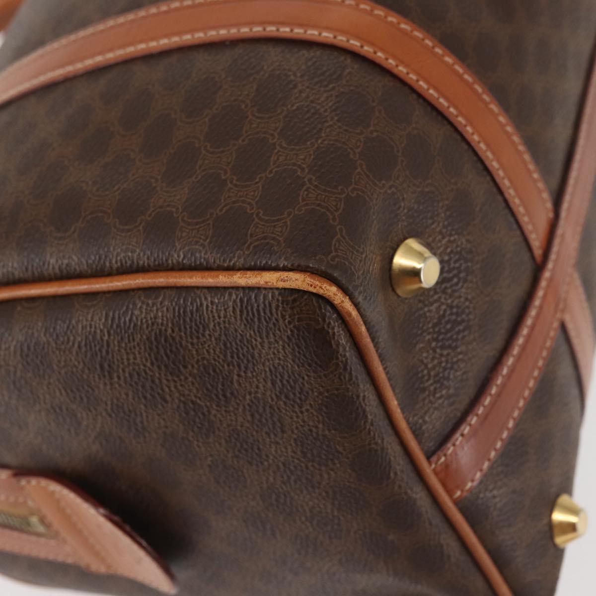 CELINE Macadam Canvas Boston Bag PVC Brown Gold Auth SW1520