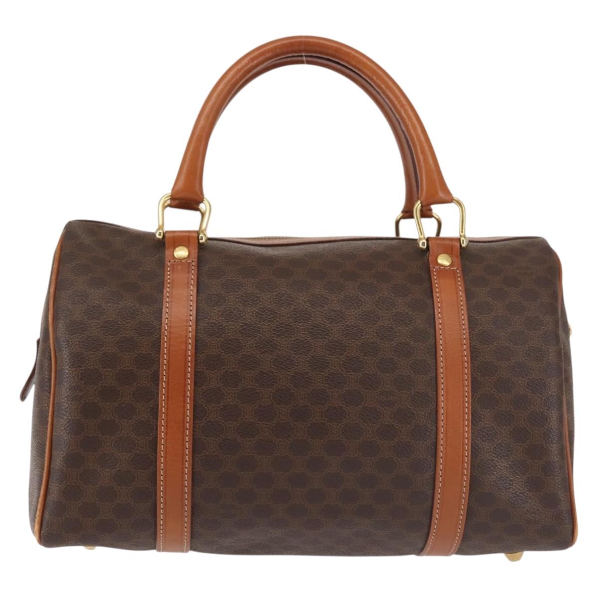 CELINE Macadam Canvas Boston Bag PVC Brown Gold Auth SW1520