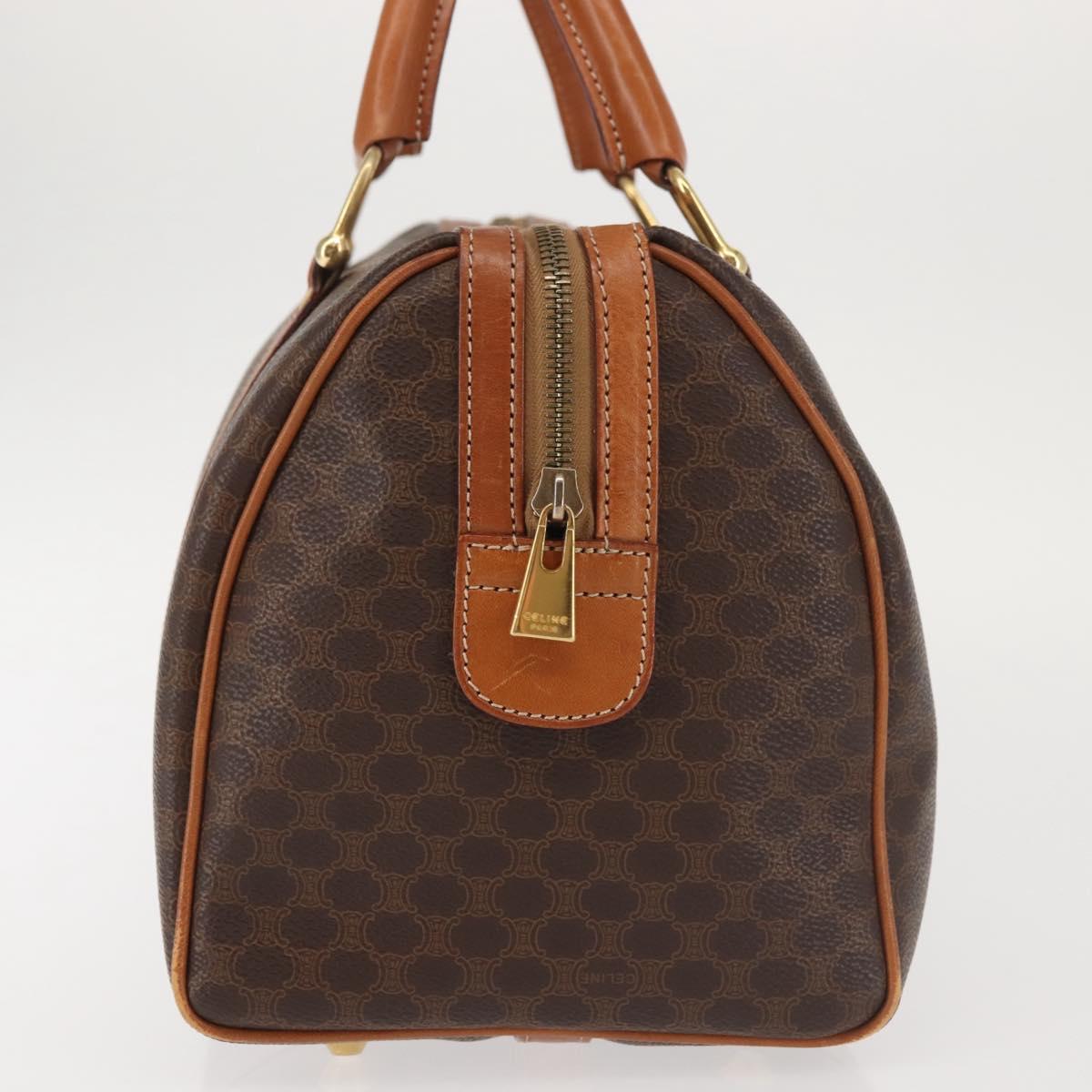 CELINE Macadam Canvas Boston Bag PVC Brown Gold Auth SW1520
