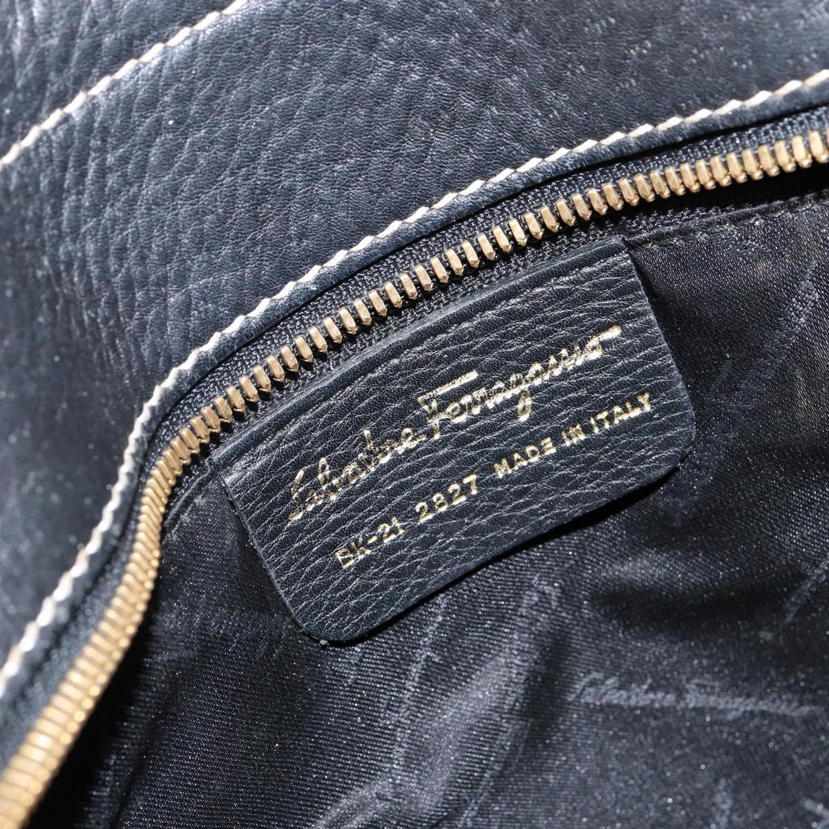 Salvatore Ferragamo Tote Bag Leather Black Gold Auth SW1521