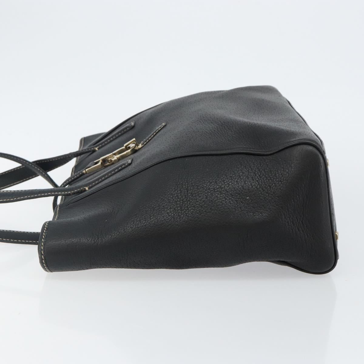 Salvatore Ferragamo Tote Bag Leather Black Gold Auth SW1521