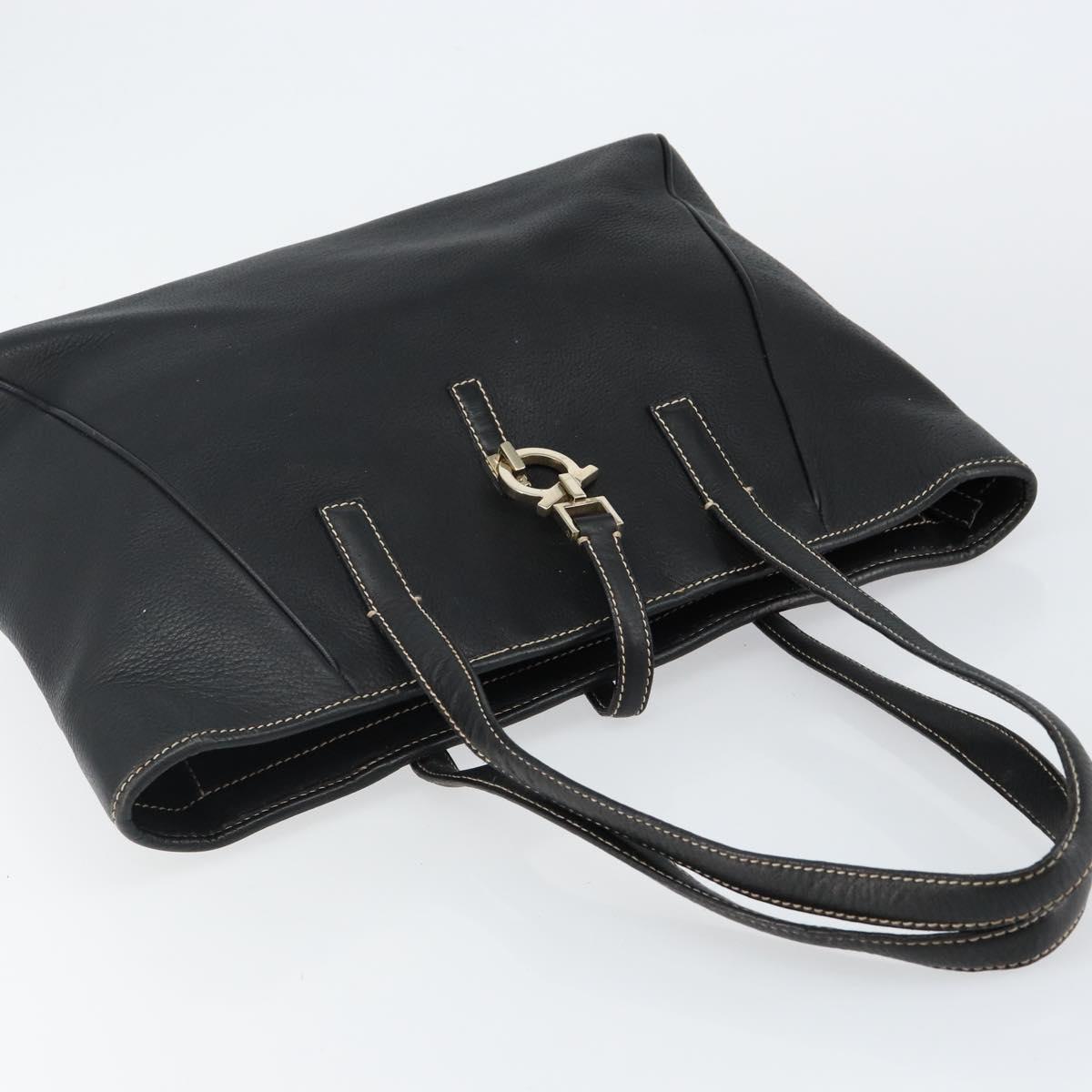 Salvatore Ferragamo Tote Bag Leather Black Gold Auth SW1521