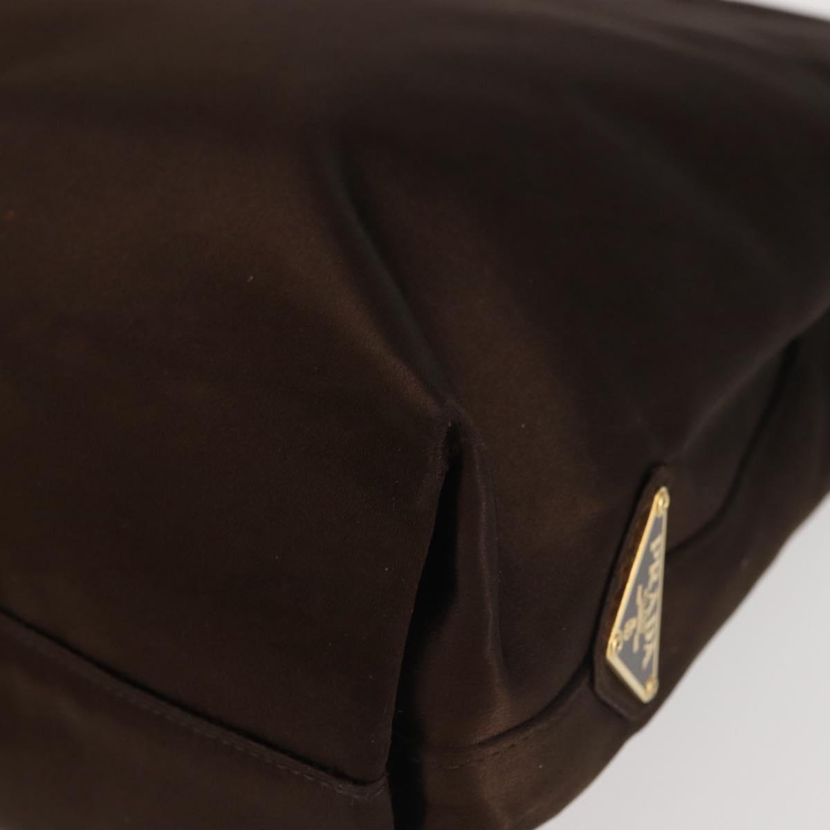 PRADA Chain Hand Bag Satin Brown Gold Auth SW1527