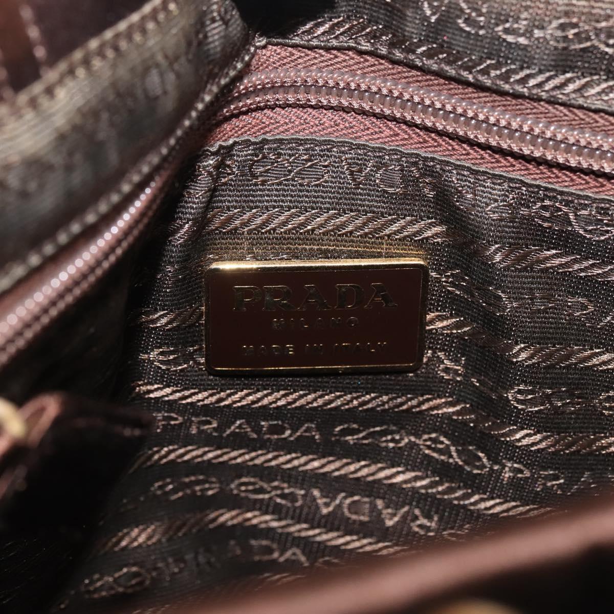 PRADA Chain Hand Bag Satin Brown Gold Auth SW1527