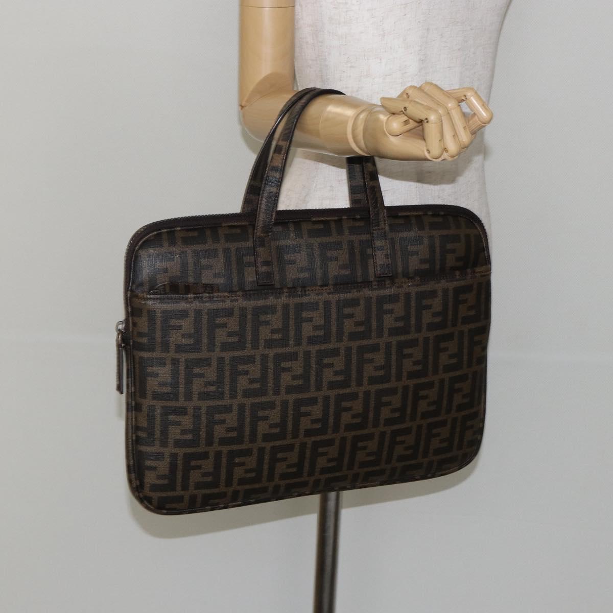 FENDI Zucca Canvas PC Case Black Brown Auth SW1528
