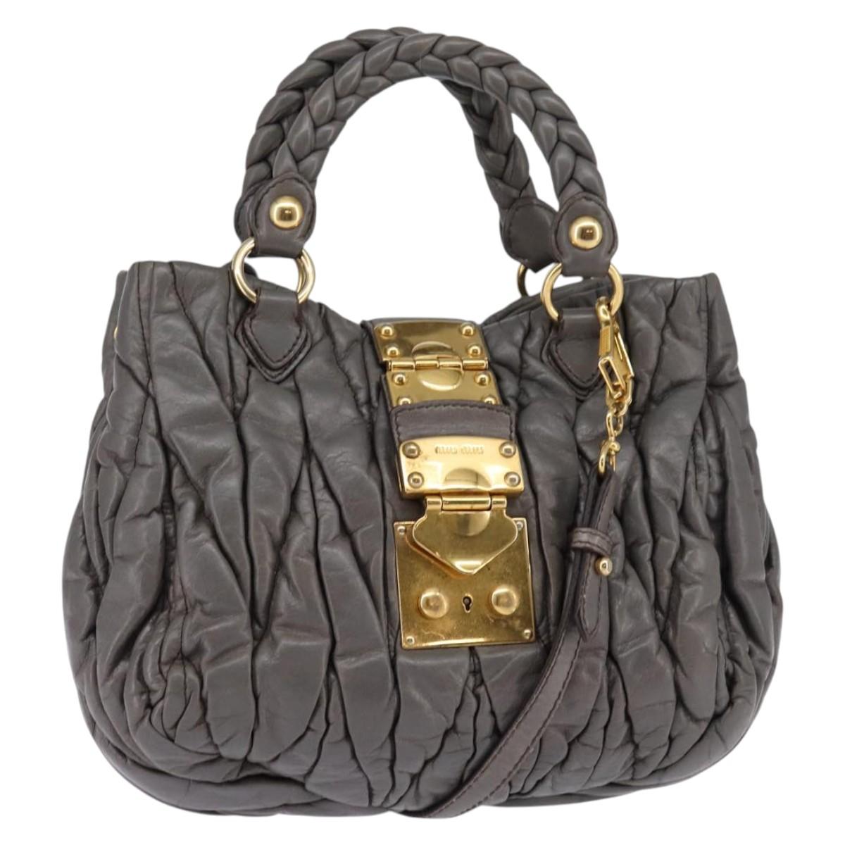 Miu Miu Matelasse Hand Bag Leather 2way Gray Gold Auth SW1535